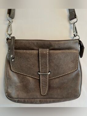 ROOTS Vintage Leather Crossbody Bag Grey Tribe Leather